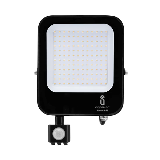 100W Fekete Házas Slim Mozgásérzékelős LED Reflektor Természetes Fehér 8900lm