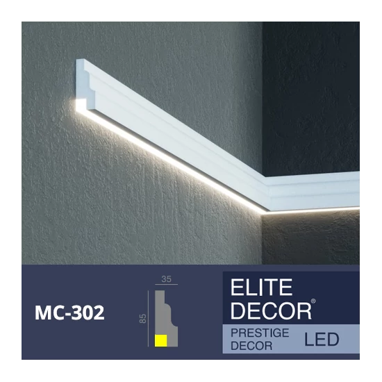 Prestige Decor homlokzati díszléc LED rejtett világításhoz (MC 302) védőbevonattal