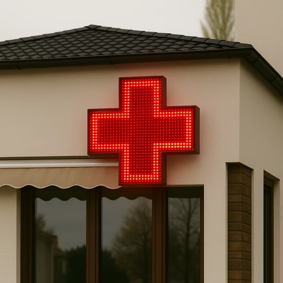 LED 100X100 Patika Kereszt, Kültéri, Piros