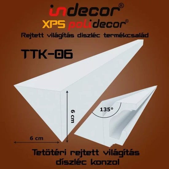 Rejtett LED világítás díszléc – Tetőtéri és álmennyezeti díszléc 135 fokos tetőtéri csatlakozáshoz