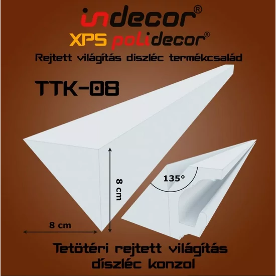 Rejtett LED világítás díszléc konzol – Tetőtéri és álmennyezeti díszléc konzol 135 fokos tetőtéri csatlakozáshoz