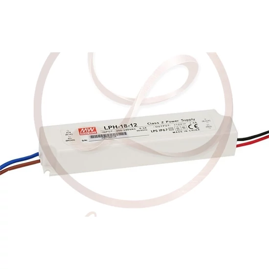 Mean Well 18 W-os vízálló tápegység  1.5 Amper  12 V DC