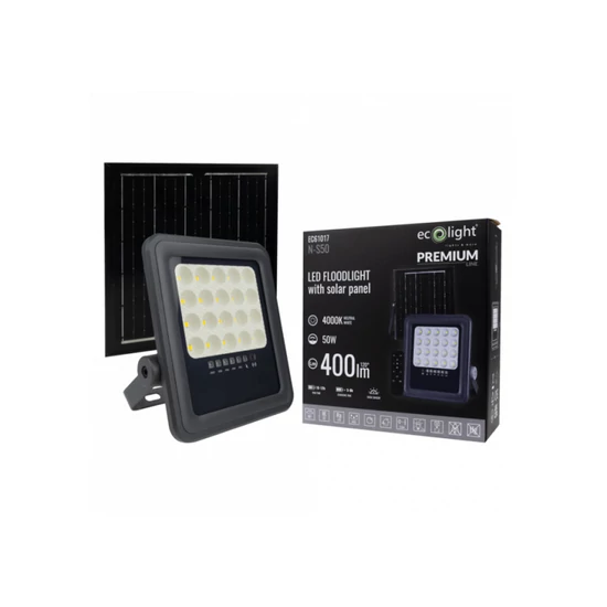 EcoLight 50W-os napelemes reflektor  4000K  beépített alkonykapcsolóval