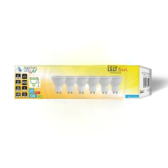 MasterLED GU10-es foglalatú 5W-os SMD ledes izzó natúr fehér 6 db-os kiszerelés