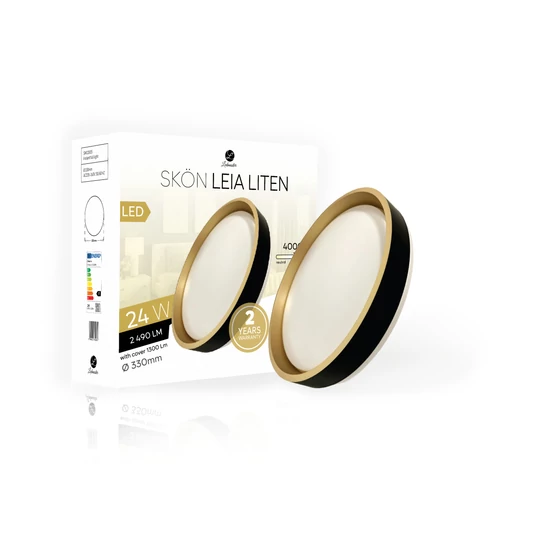 Skön Leia Liten 24 W-os ø330 mm kerek natúr fehér  fekete-arany színű mennyezeti lámpa  IP20-as védettségű