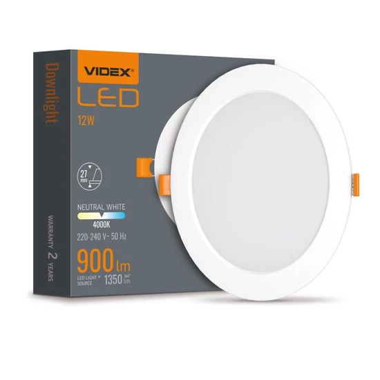 Videx 12 W-os süllyesztett natúr fehér  kör alakú LED-es mennyezetlámpa