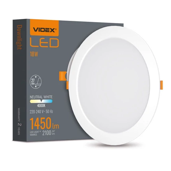 Videx 18 W-os süllyesztett natúr fehér  kör alakú LED-es mennyezetlámpa