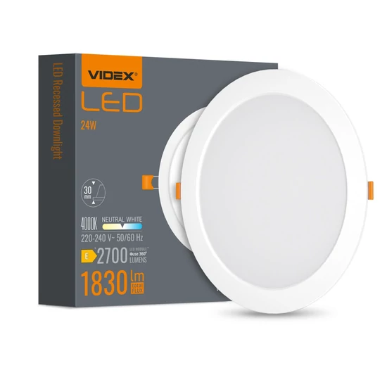 Videx 24 W-os süllyesztett natúr fehér  kör alakú LED-es mennyezetlámpa