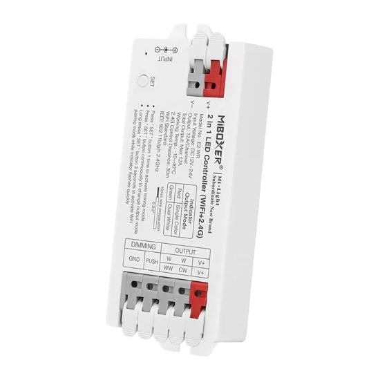 Miboxer 2 Az 1-Ben Dimmer/CCT Wi-Fi-s Led Zóna Vezérlő DC12-24V 12A gyorscsatlakozós E2-WR