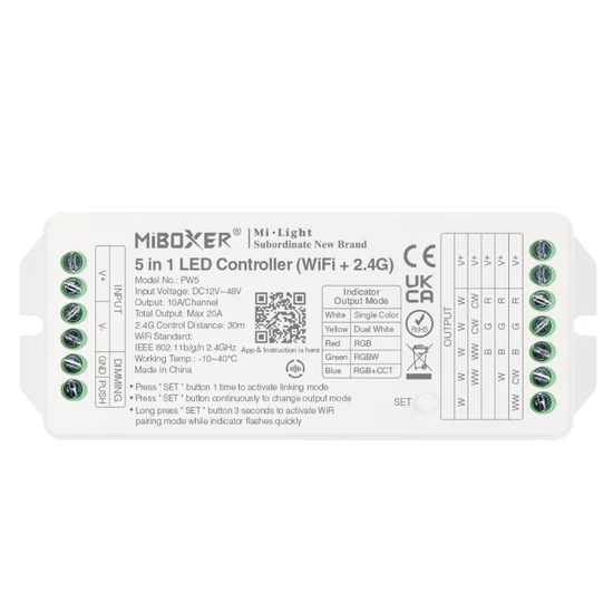 Miboxer 5 Az 1-Ben Dimmer/CCT/RGB/RGBW/RGB+CCT Led Zóna Vezérlő (Wi-Fi+2,4GHz) DC12-48V 20A
