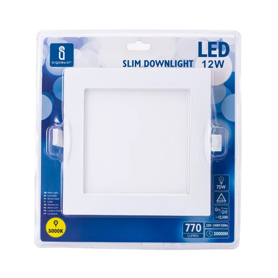 12W Süllyesztett négyzet Slim LED panel 3000K meleg fehér