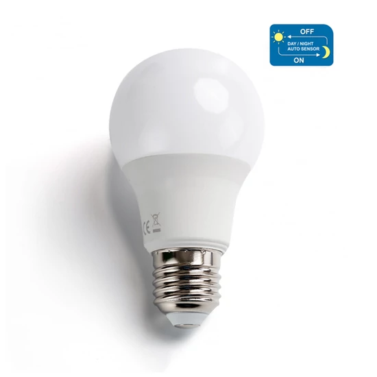 E27 8W LED körte égő szürkület érzékelővel 3000K meleg fehér A5 A60