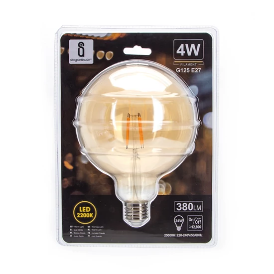 4W E27 LED filament gömb égő 2200K borostyán 95mm G125