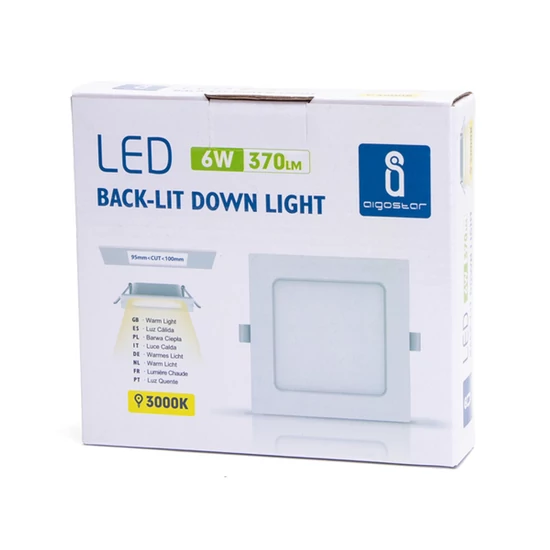 6W Süllyeszthető négyzet LED panel 3000K meleg fehér