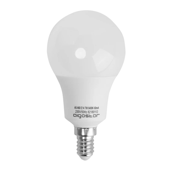 E14 9W LED körte égő hideg fehér 6400K A60 tejüveg opál