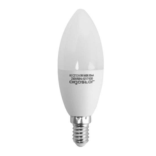 E14 9W LED gyertya égő hideg fehér 6400K C37 tejüveg opál