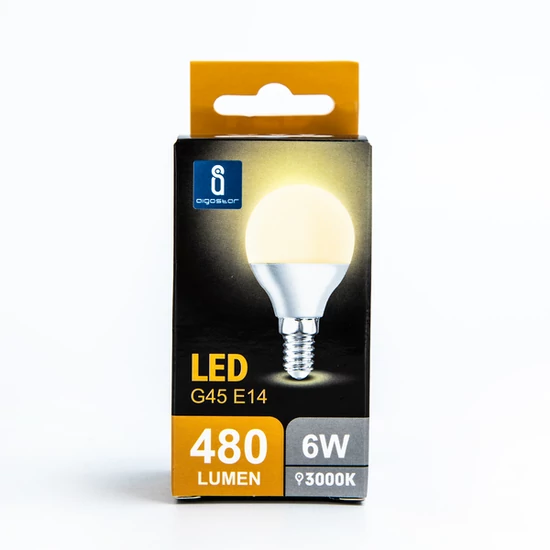 E14 6W LED kisgömb égő meleg fehér 3000K G45 tejüveg opál