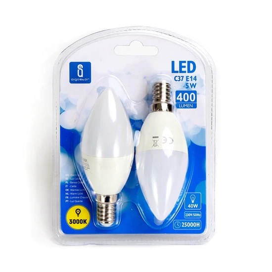 E14 5W LED gyertya égő meleg fehér 3000K C37 tejüveg opál