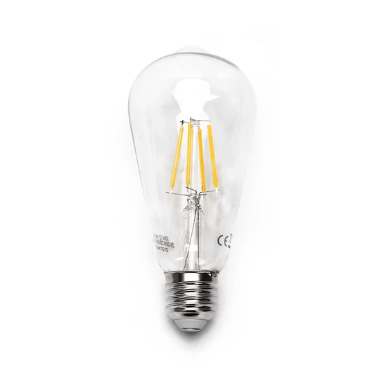 4W E27 LED filament gyertya égő meleg fehér 2700K átlátszó ST64
