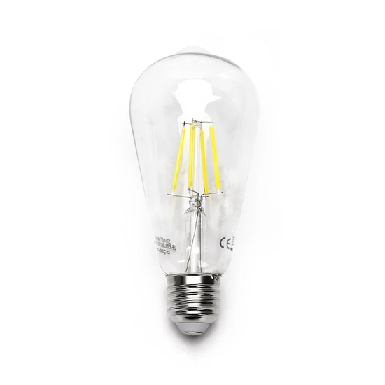 4W E27 LED filament gyertya égő hideg fehér 6500K átlátszó ST64