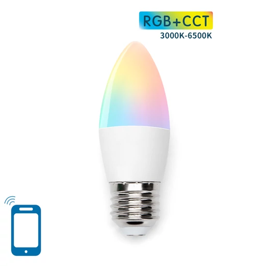 E27 7W LED gyertya égő RGB+3000K-6500K C37 WiFi Smart LED színes