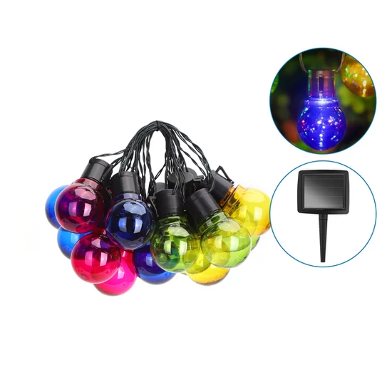 Napelemes LED füzér RGB színes 20-LED
