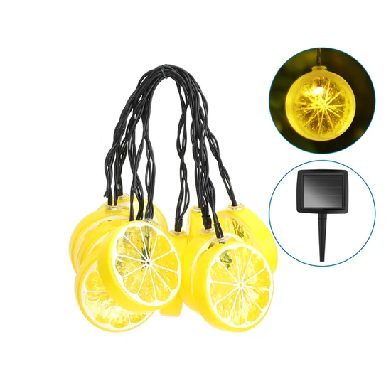 Napelemes LED füzér meleg fehér 2700K-3000K 10-LED citrom forma