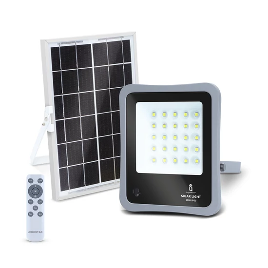 50W-os Napelemes LED reflektor hideg fehér 6500K fekete-szürke ház