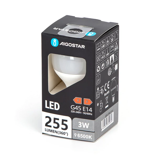 3W E14 G45 LED gömb égő hideg fehér 6500K