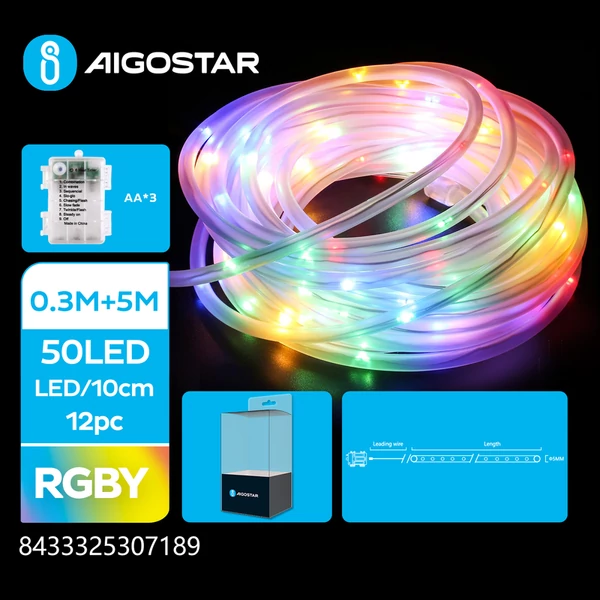 3AA Elemes 5m-es Füzér RGB 5mm-es Cső Füzér