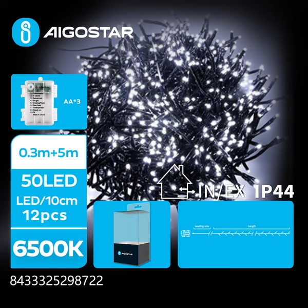 3AA Elemes 5m-es Meleg Fehér Füzér 8mód + Időzítő