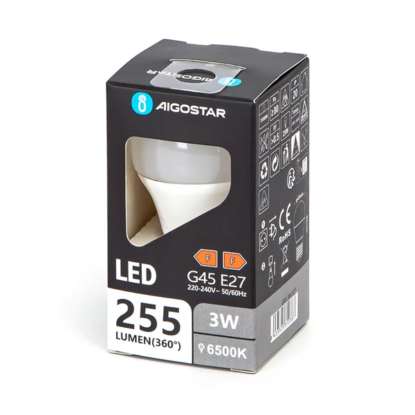 3W E27 G45 LED égő hideg fehér 6500K