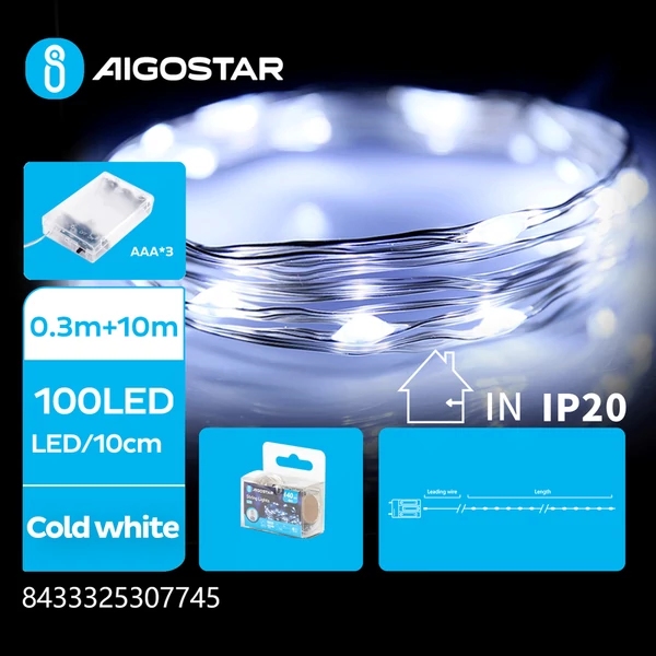 3AA ELemes réz füzér 10m-es hideg fehér