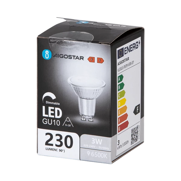 3W GU10 Dimmelhető LED égő üveg hideg fehér 6500K