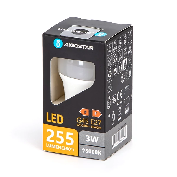 3W E27 G45 LED gömb égő meleg fehér 3000K