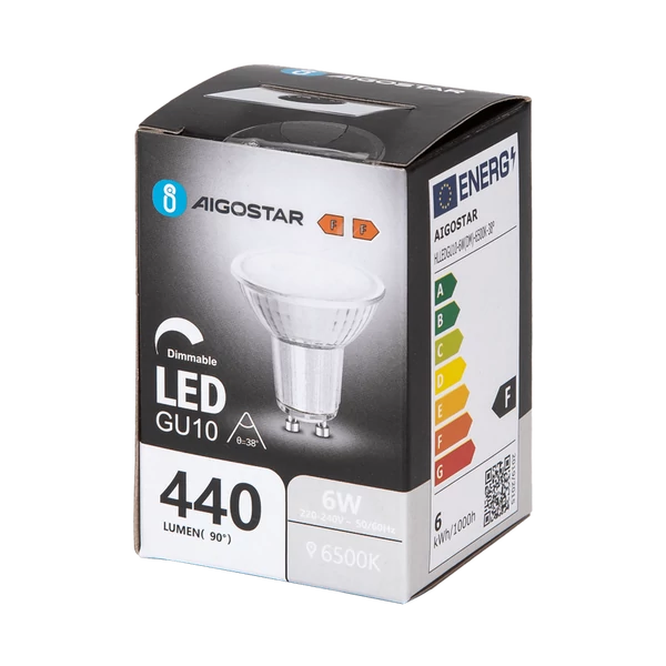 6W GU10 Dimmelhető LED égő üveg hideg fehér 6500K