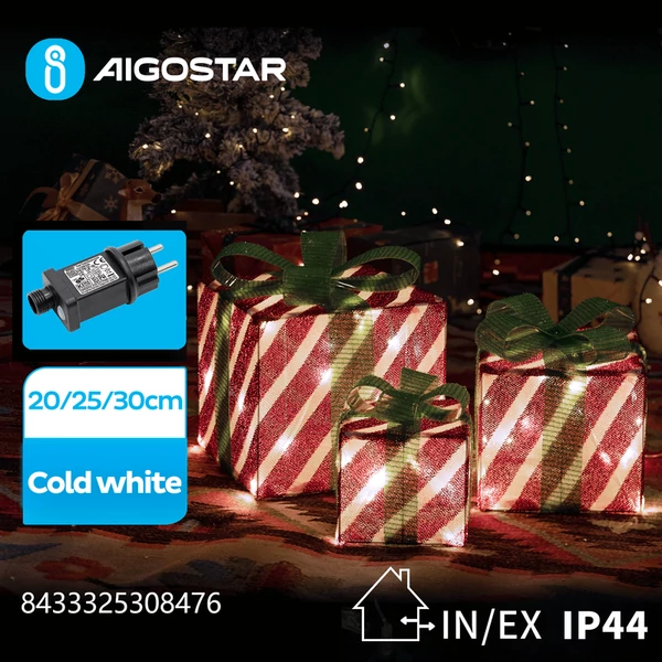 Karácsonyi dobozok szett 20/25/30cm-es hideg fehér fénnyel