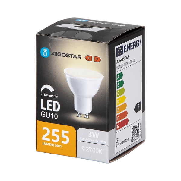 3W GU10 Dimmelhető LED égő opál meleg fehér 2700K