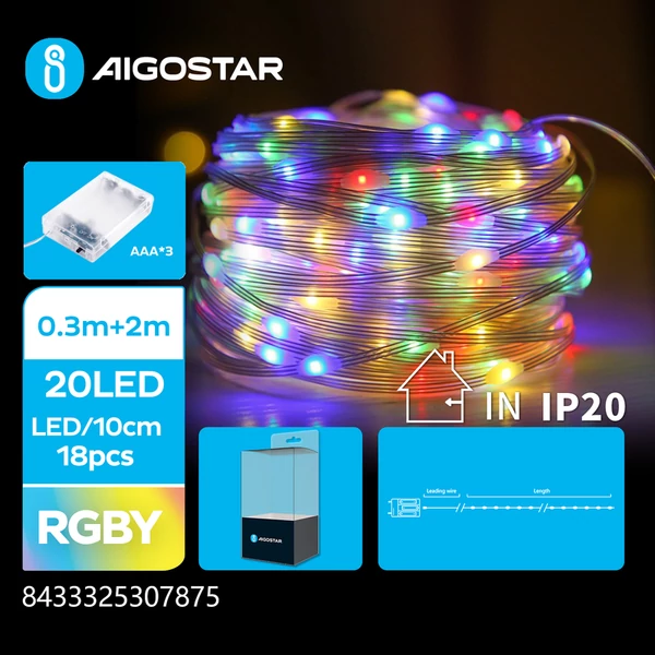 3AA Elemes 2m-es RGB PVC Réz Füzér