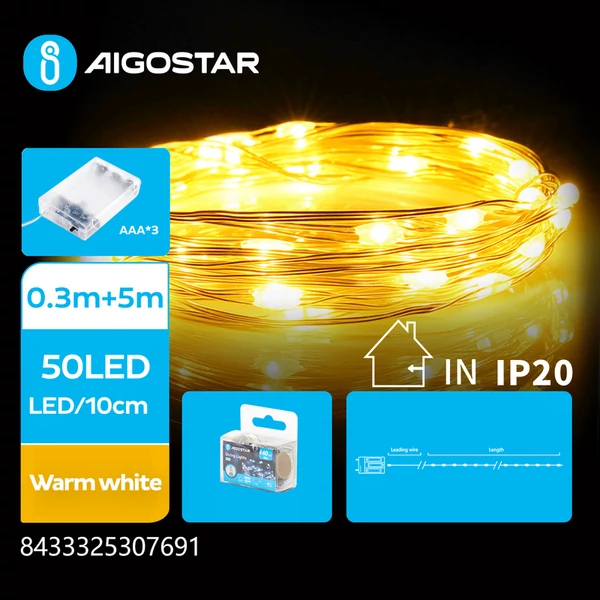 3AA ELemes réz füzér 5m-es meleg fehér