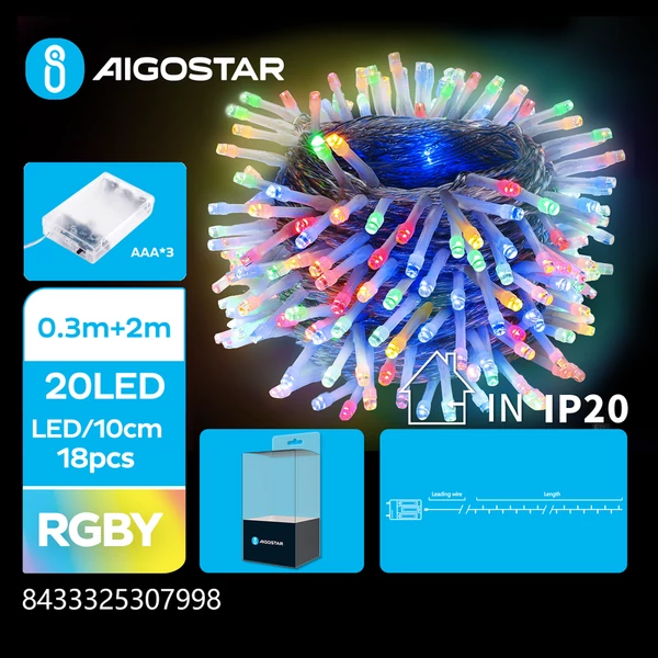 3AA Elemes 2m-es RGBW LED füzér IP20 beltéri