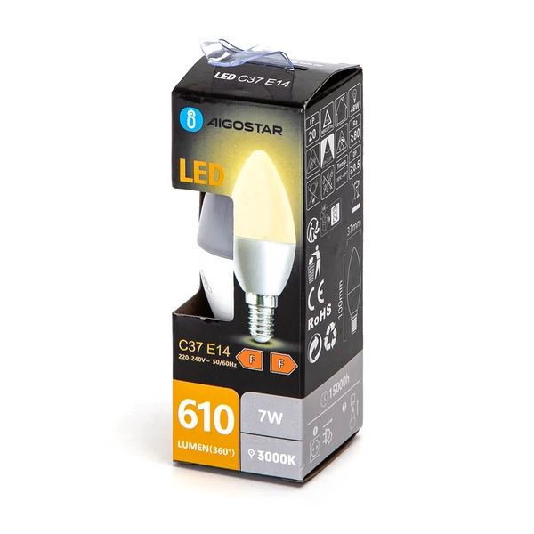 7W E14 C37 Gyertya égő meleg fehér 3000K