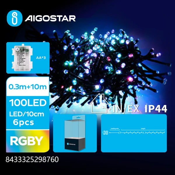 3AA Elemes 10m-es Piros Zöld Füzér 8mód + Időzítő