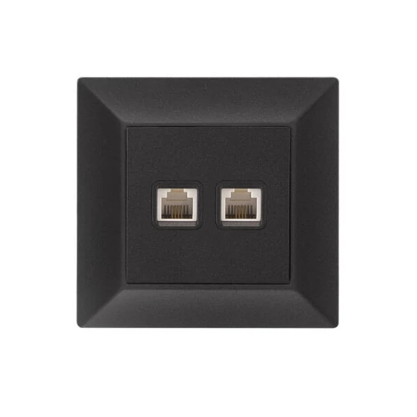 ELDGROUND RJ11 TEL + RJ45 Cat. 5e UTP aljzat fekete