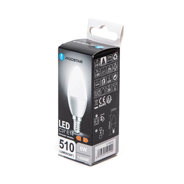E14 6W LED gyertya égő 6500K hideg fehér C37