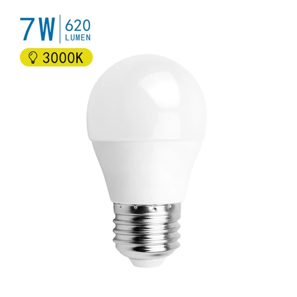 E27 7W LED kisgömb égő meleg fehér 3000K G45