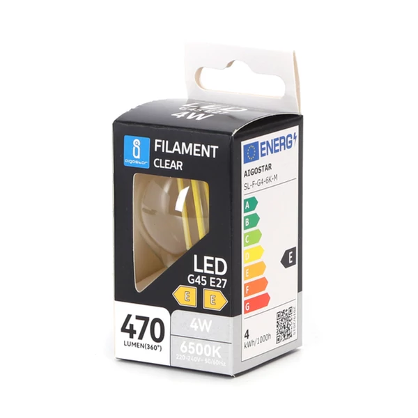 E27 4W LED Filament kisgömb égő 6500K hideg fehér G45