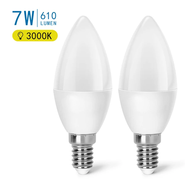 E14 7W LED gyertya égő meleg fehér 3000K C37 tejüveg opál