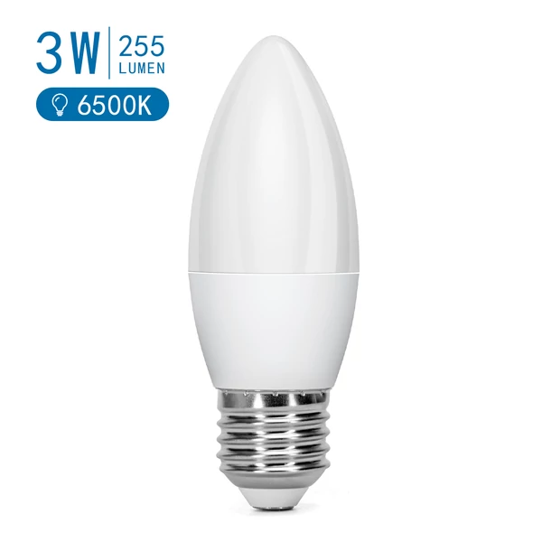 E27 3W LED gyertya égő hideg fehér 6400K C37 tejüveg opál