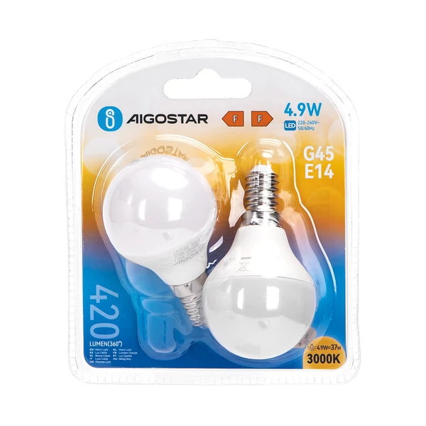 E14 4,9W LED kisgömb égő meleg fehér 3000K G45 tejüveg opál